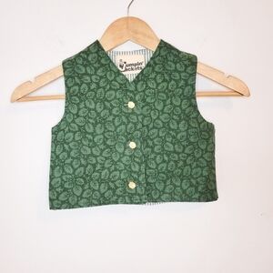Kids Jackets Vest Green Leaves Gold Botton